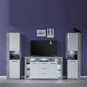 Monza Living Room Set In Grey With Gloss White Fronts And LED - UK