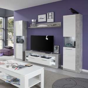 Monza Living Room Set 1 In Grey Gloss White Fronts With LED - UK