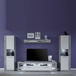Monza Living Room Set 2 In Grey Gloss White Fronts With LED - UK