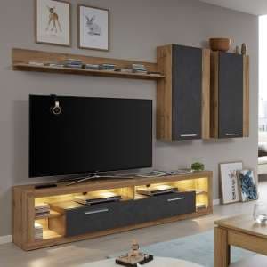 Monza Living Room Set 3 In Wotan Oak And Matera With LED - UK