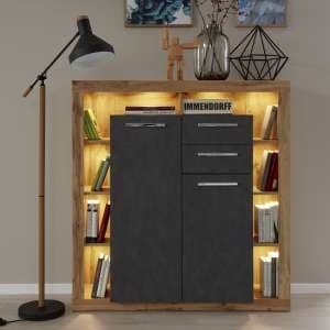 Monza Wooden Highboard In Wotan Oak And Matera With LED - UK