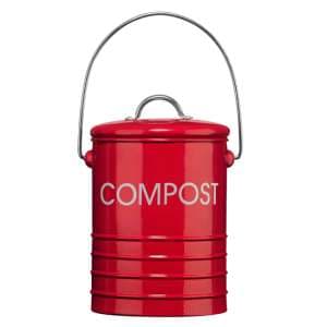 Morden Metal Compost Bin In Red With Handle - UK