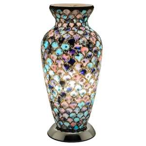 Mosaic Glass Vase Lamp With Chrome Base - UK