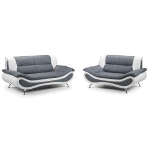 Nonoil Faux Leather 3+2 Seater Sofa Set In White And Grey - UK