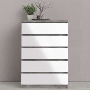Nakou High Gloss Chest Of 5 Drawers In Concrete And White - UK