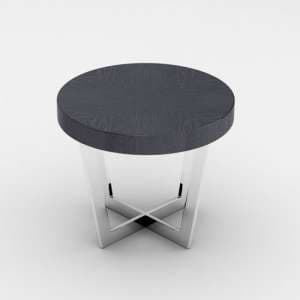 Napoli Round End Table In Slate High Gloss With Steel Base - UK