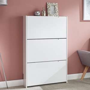 Newquay Wooden 3 Tier Shoe Storage Cabinet In White High Gloss - UK