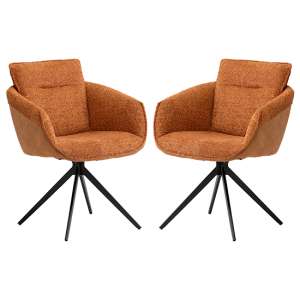 Natick Rust Boucle Fabric Dining Armchairs In Pair - UK