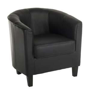 Neon Tub Chair In Black Faux Leather With Wooden Feet - UK