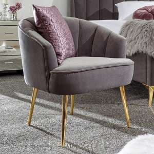 Pulford Velvet Upholstered Armchair In Grey - UK