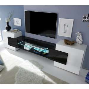 Nevaeh Wooden TV Stand In White And Black High Gloss - UK
