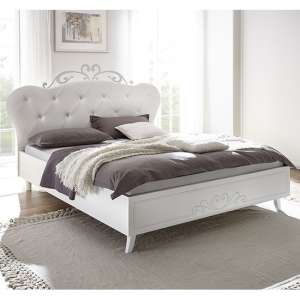Nevea Faux Leather Double Bed In Serigraphed White - UK