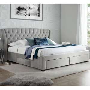 Newton Velvet 4 Drawers Storage King Size Bed In Grey - UK