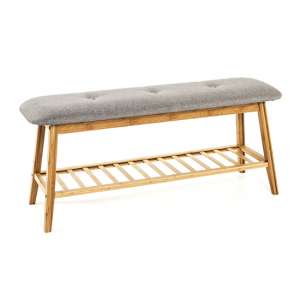 Norco Wooden Shoe Bench In Bamboo With Grey Fabric Seat - UK