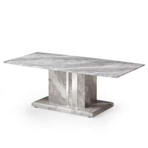 Nouvaro Coffee Table In Grey Paper Marble Top With Wooden Base - UK