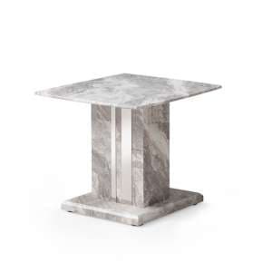 Nouvaro End Table In Grey Paper Marble Top With Wooden Base - UK