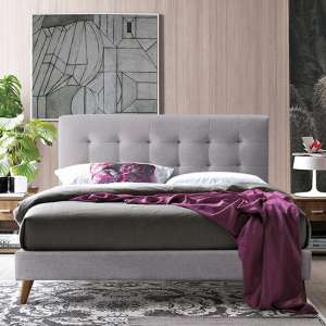Novara Fabric Double Bed In Light Grey With Oak Legs - UK