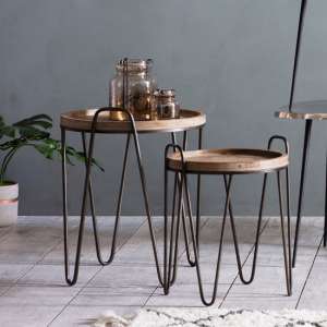 Muffin Wooden Nest Of 2 Tables With Metal Frame In Natural - UK