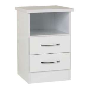 Noir Bedside Cabinet In White High Gloss With 2 Drawers - UK