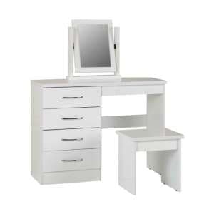 Noir Dressing Table Set In White High Gloss With 4 Drawers - UK