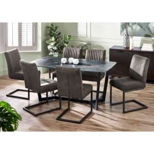 Oakley Black Marble Effect Glass Dining Table 6 Barras Chairs - UK