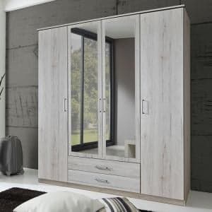 Octavia Mirrored Wardrobe In White Oak With 4 Doors - UK