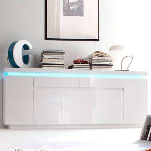 Odessa White High Gloss Sideboard With 5 Door 2 Drawer And LED - UK