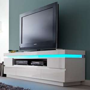 Odessa White High Gloss TV Stand With 5 Drawers And LED Lights - UK