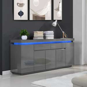 Odessa Grey High Gloss Sideboard With 5 Door 2 Drawer And LED - UK