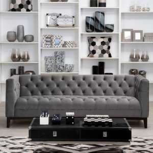 Okab Upholstered Velvet 3 Seater Sofa In Grey - UK