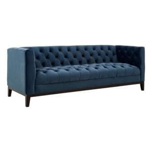 Okab Upholstered Velvet 3 Seater Sofa In Midnight Blue - UK