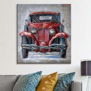 Oldtimer Picture Metal Wall Art In Red - UK