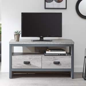 Balcombe Corner Wooden TV Stand In Grey With 2 Drawers - UK