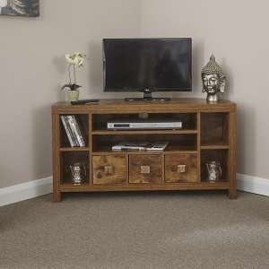 Jawcraig Contemporary Wooden Corner TV Stand With 3 Drawers - UK
