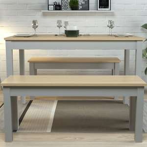 Onia Wooden Dining Table With 2 Benches In Grey And Oak - UK