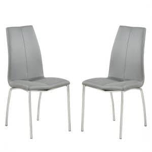 Opal Grey Faux Leather Dining Chair With Chrome Legs In Pair - UK