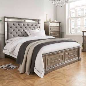 Opel Mirrored Wooden King Size Bed In Silver And Grey - UK