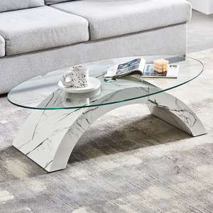 Opel Oval Clear Glass Coffee Table With Vida High Gloss Base - UK