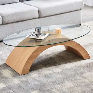 Opel Oval Clear Glass Coffee Table With Sanremo Oak Base - UK