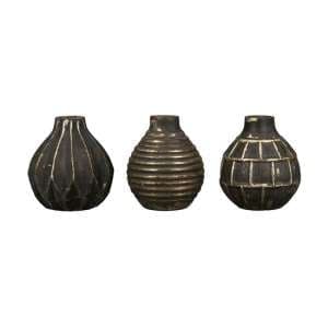 Orient Glass Set Of 3 Small Vases In Antique Brown And Gold - UK
