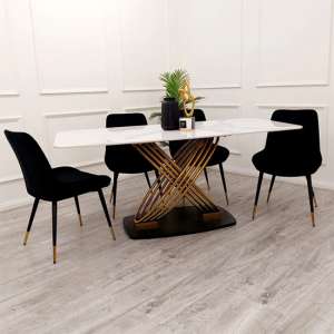 Orion Polar White Dining Table With 4 Lewiston Black Chairs - UK