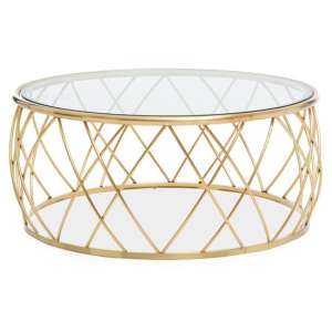 Orion Round Clear Glass Top Coffee Table With Gold Frame - UK