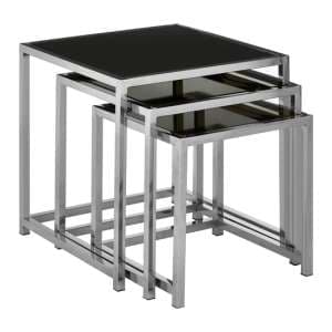 Orion Square Black Glass Top Nest Of 3 Tables With Chrome Frame - UK