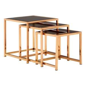 Orion Square Black Glass Top Nest Of 3 Tables With Gold Frame - UK