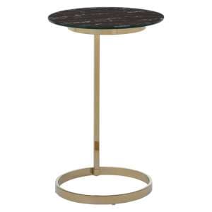 Orizone Black Marble Effect Glass End Table With Gold Frame - UK
