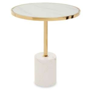 Orizone White Marble End Table With Gold Steel Frame - UK