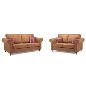 Orton Faux Leather 3+2 Seater Sofa Set In Tan - UK