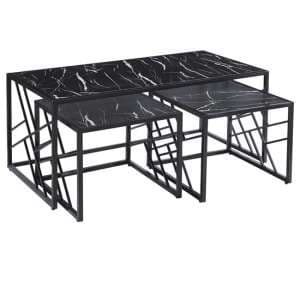 Oslo Gloss Coffee Table And Side Tables In Black With Black Frame - UK