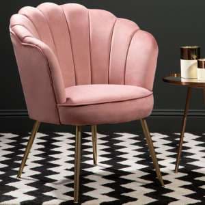 Ovaley Upholstered Velvet Accent Chair In Pink - UK
