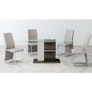 Panama Glass Dining Set With 6 Crystal PU Chamagne Chairs - UK